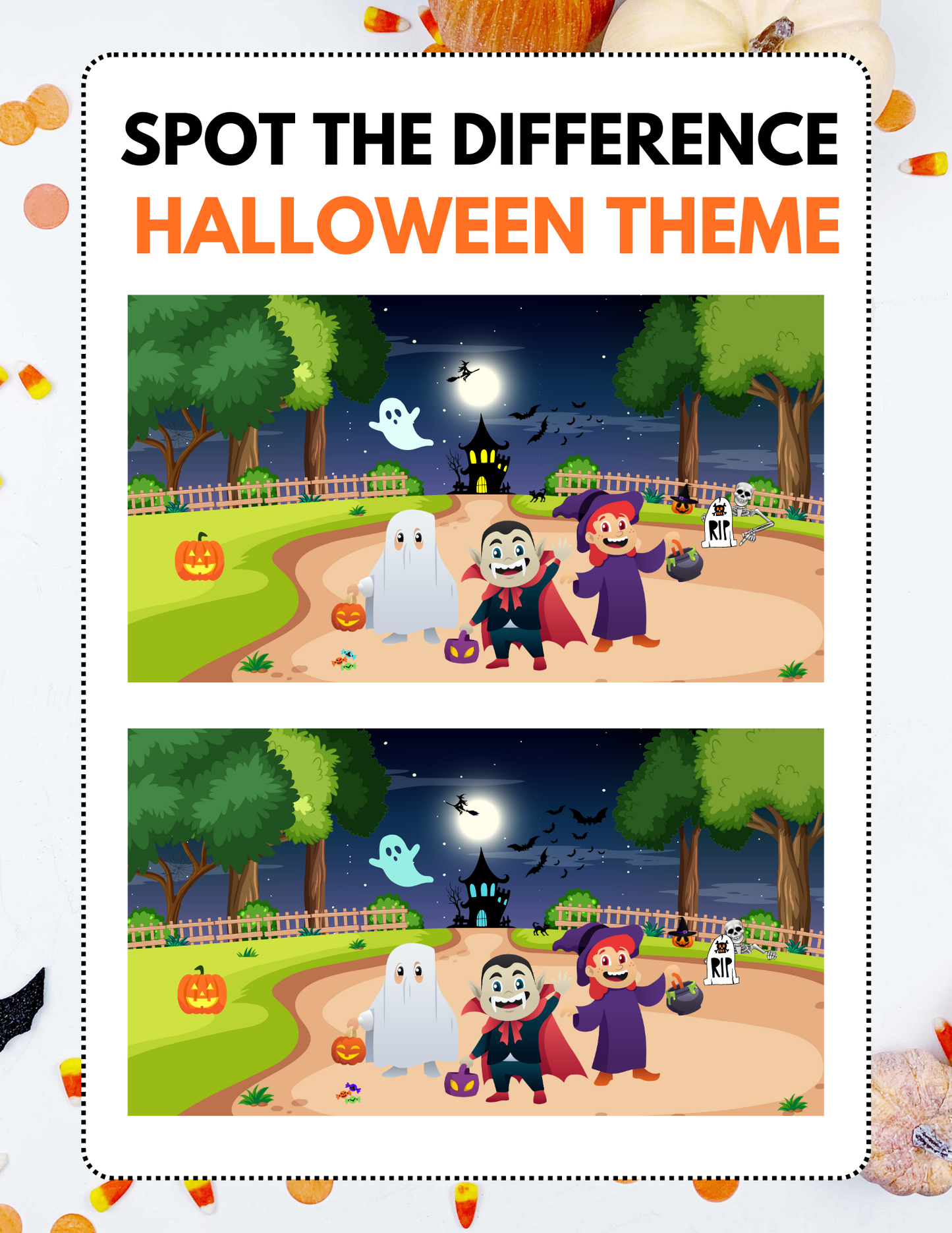 Halloween-Themed Spot the Difference – Free Printable Puzzles