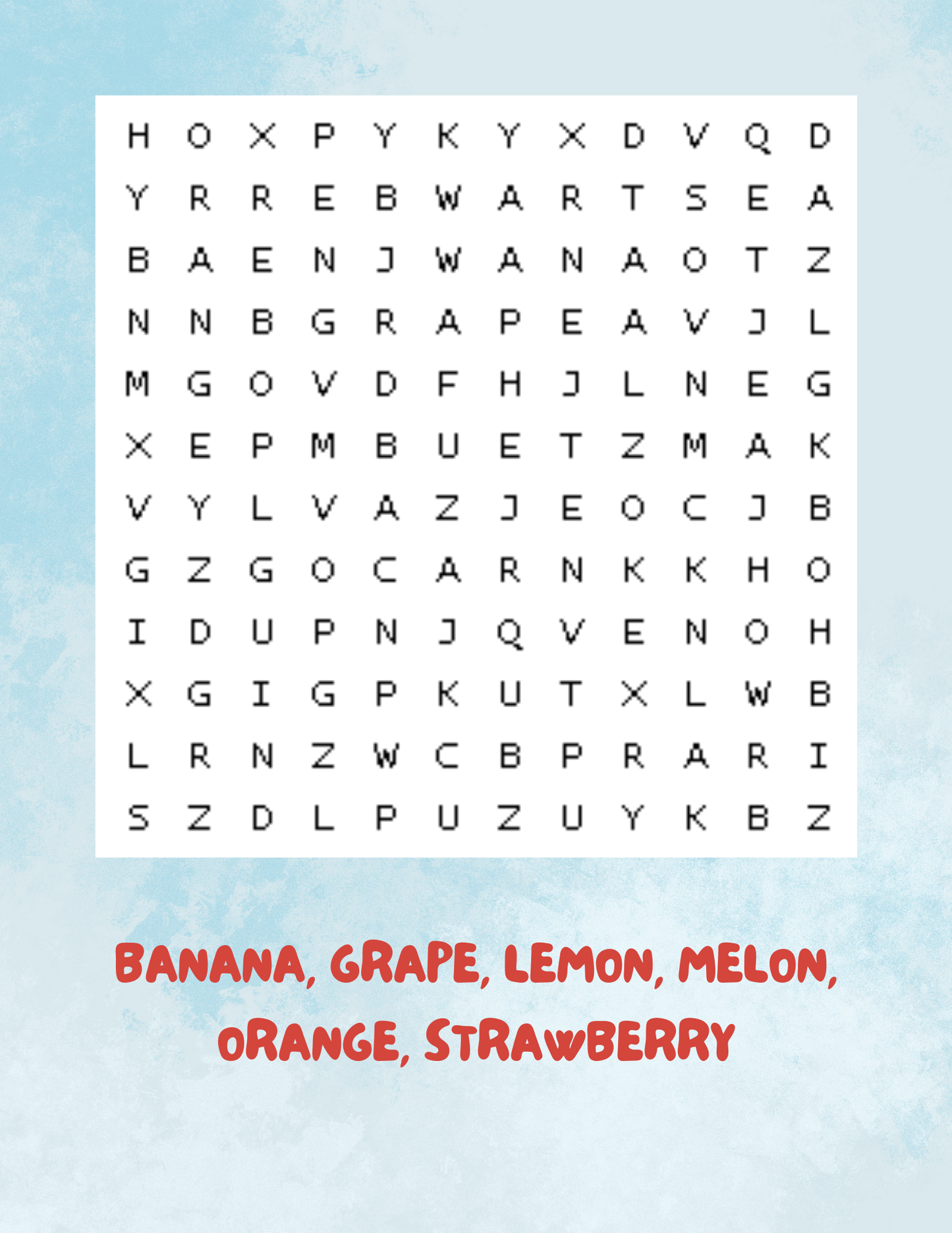 Free Printable Fruit Word Search Puzzle