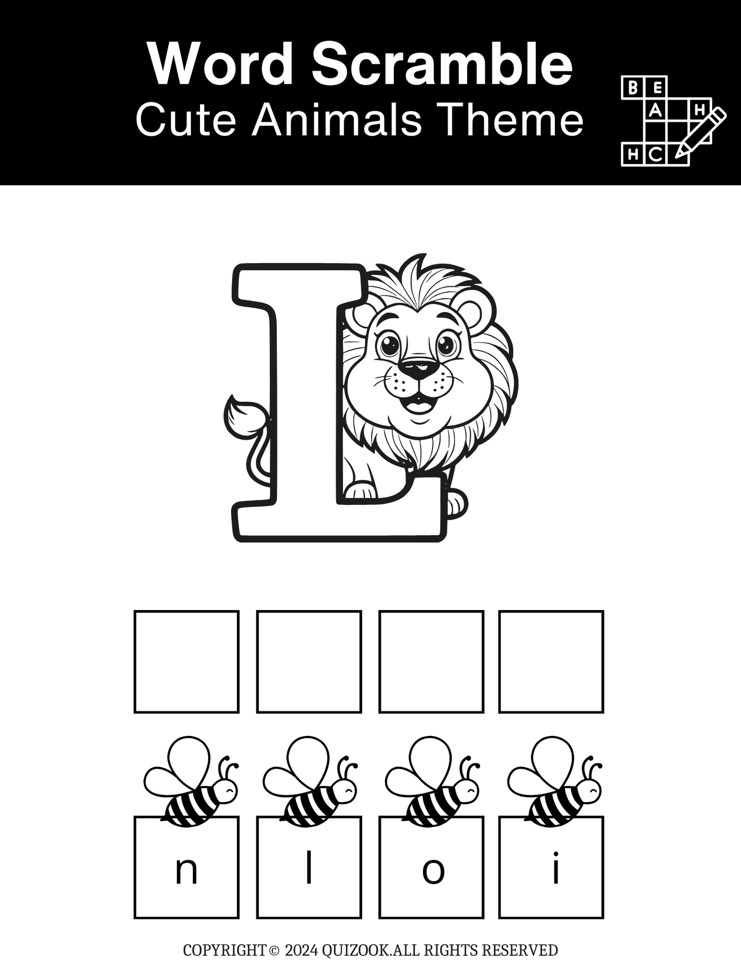 Fun Kids' Word Scramble Puzzle and Coloring Page - Printable PDF Download
