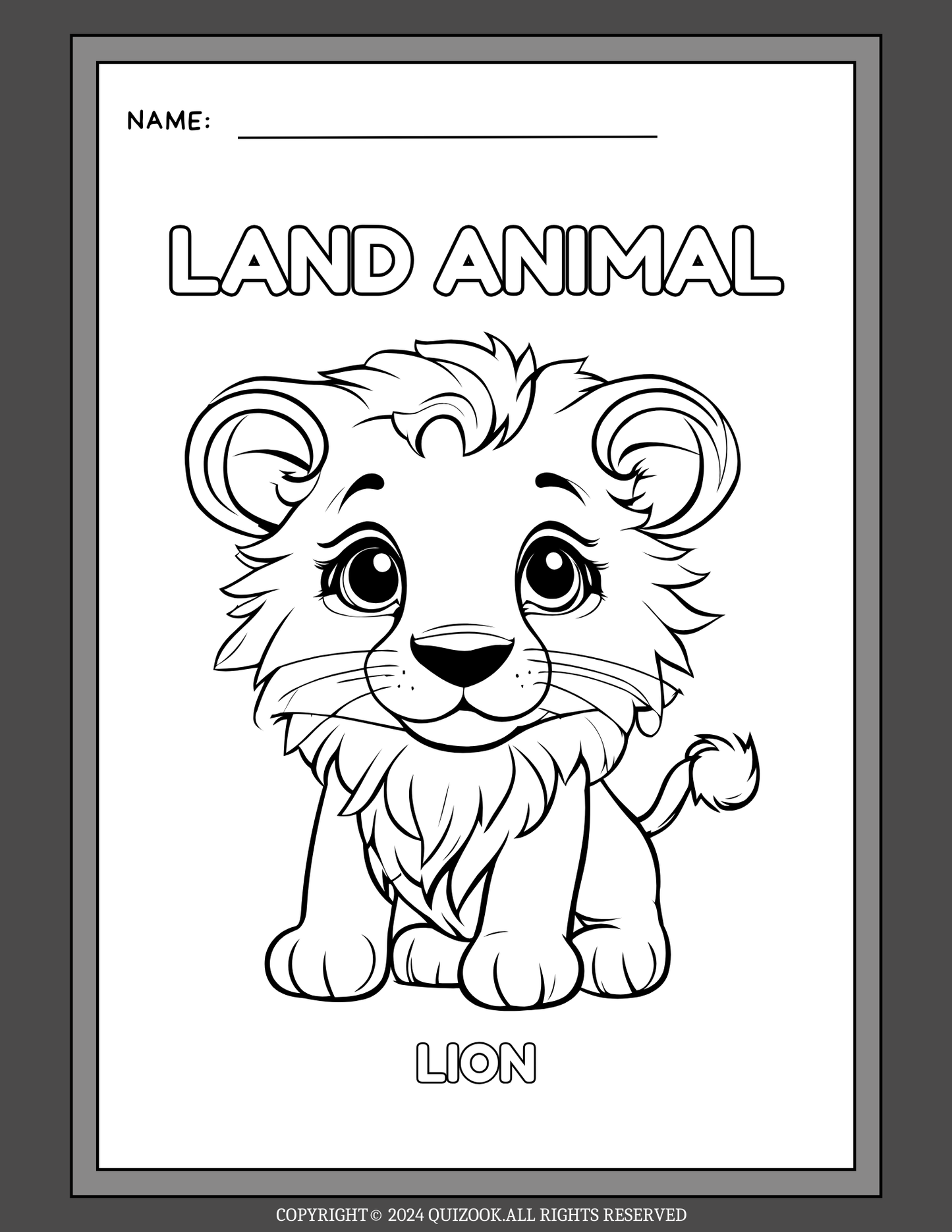 50-Page Land Animals Coloring Book for Kids: Printable PDF