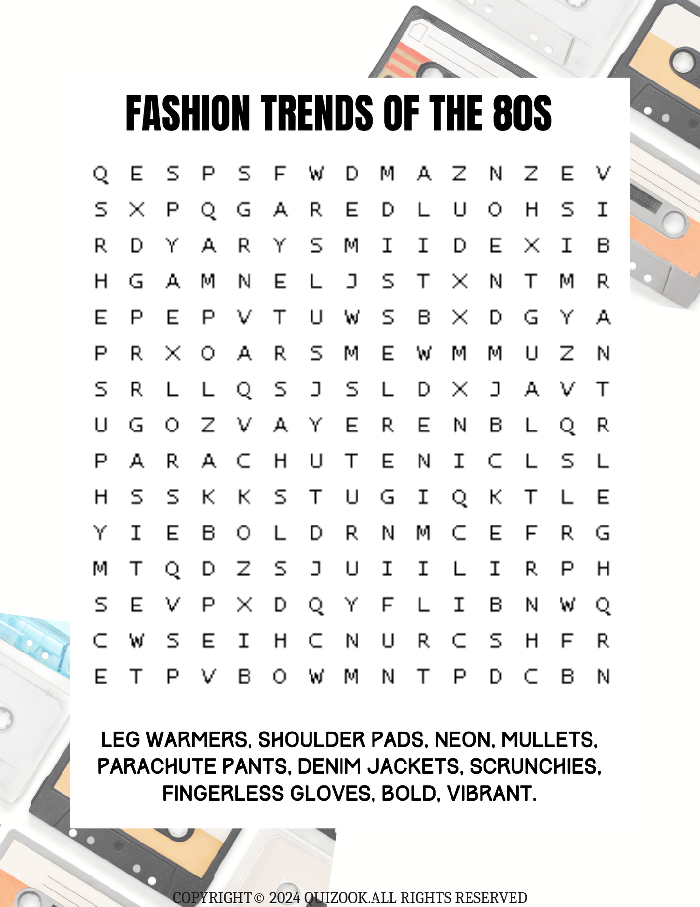 Back to the 80's Crossword Puzzle Ebook: Printable PDF Download
