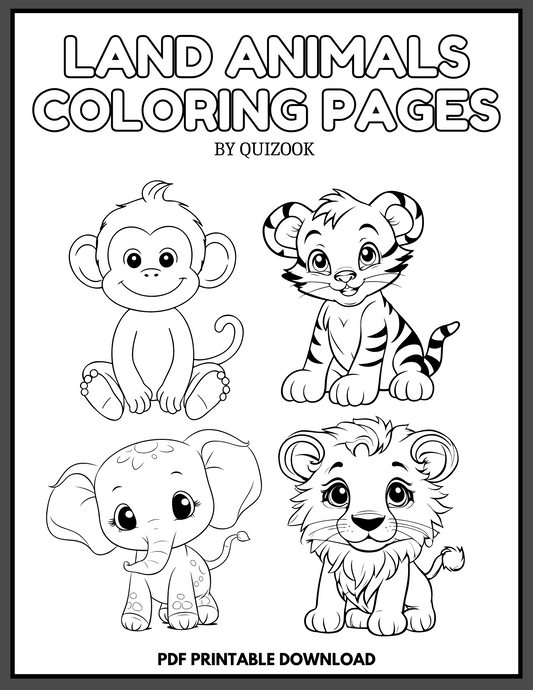 Land Animals Coloring Book for Kids: Printable PDF
