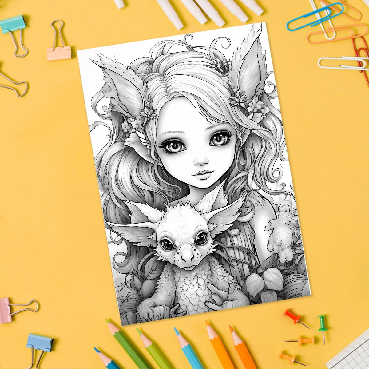 Goth Girls and Dragons Coloring Book with 20 Pages for Creative Inspiration and Stress Relief
