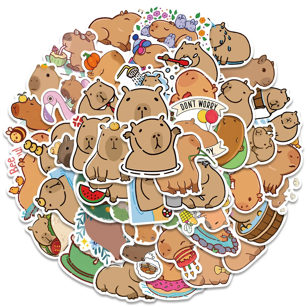 Plump Capybara Cartoon Stickers 50/100PCS for Scrapbooks, Laptops, and Kids' Toys