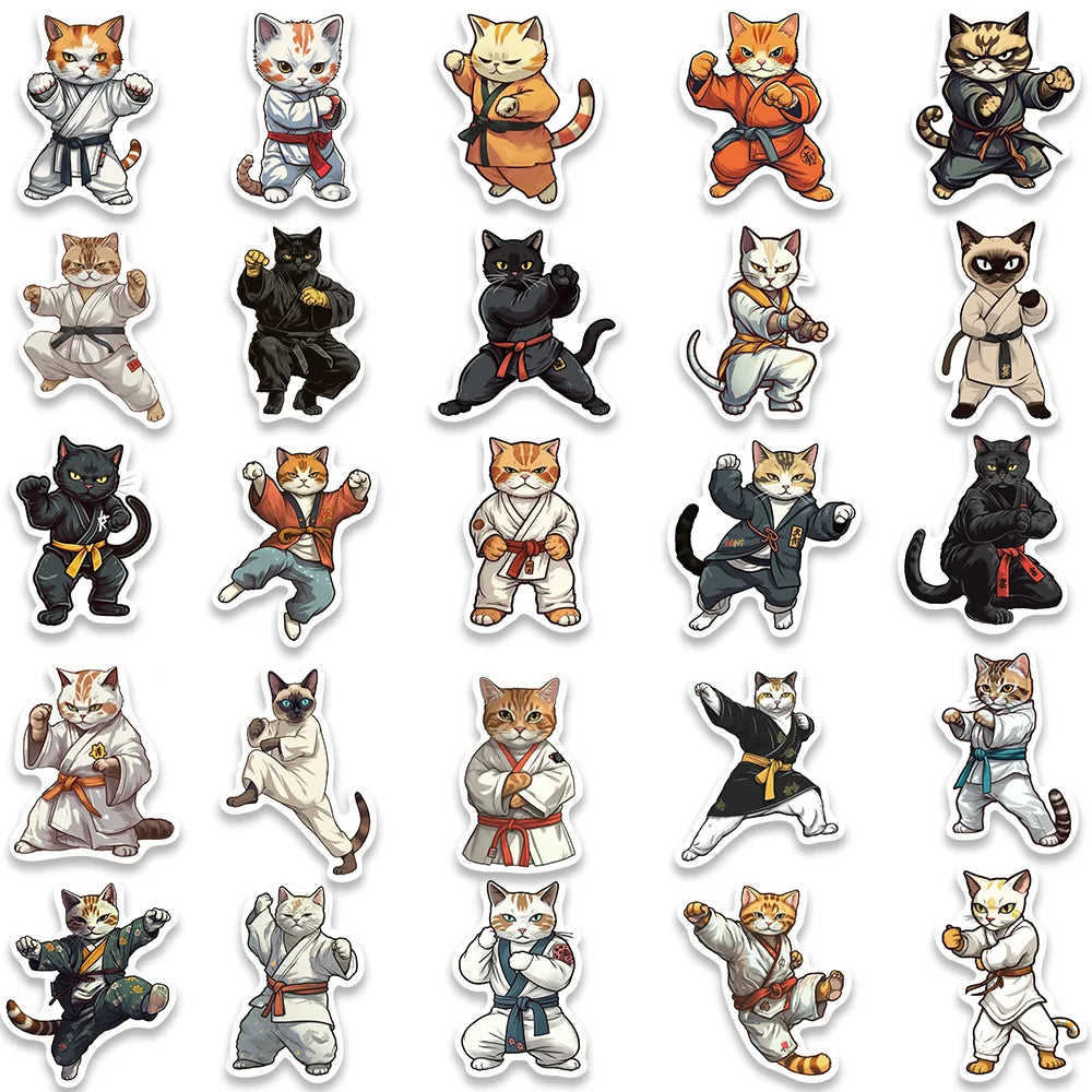 Cartoon Kung Fu Cat Stickers 50PCS for Cars, Laptops, and Kids' Decor