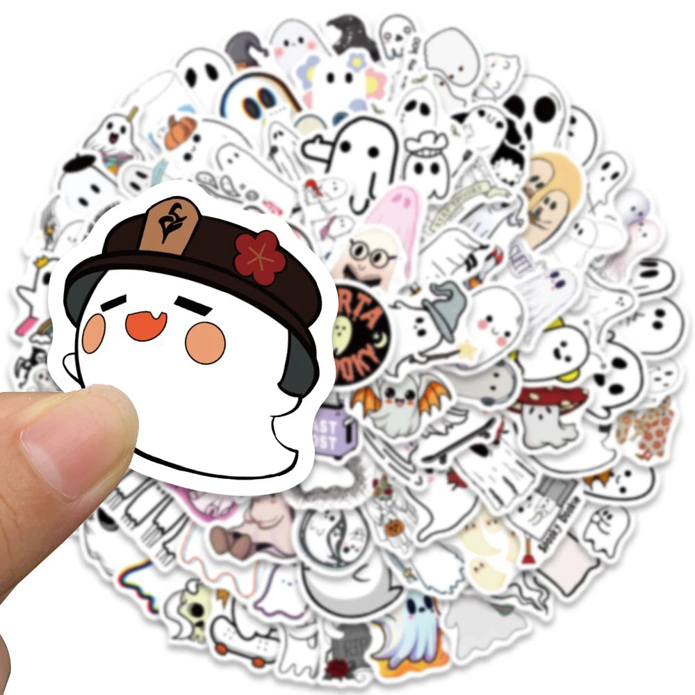 Kawaii Ghost Cartoon Stickers 50/100PCS for Notebooks, Guitars, and DIY Gifts