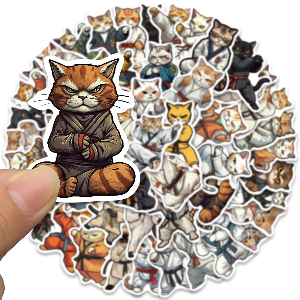 Cartoon Kung Fu Cat Stickers 50PCS for Cars, Laptops, and Kids' Decor