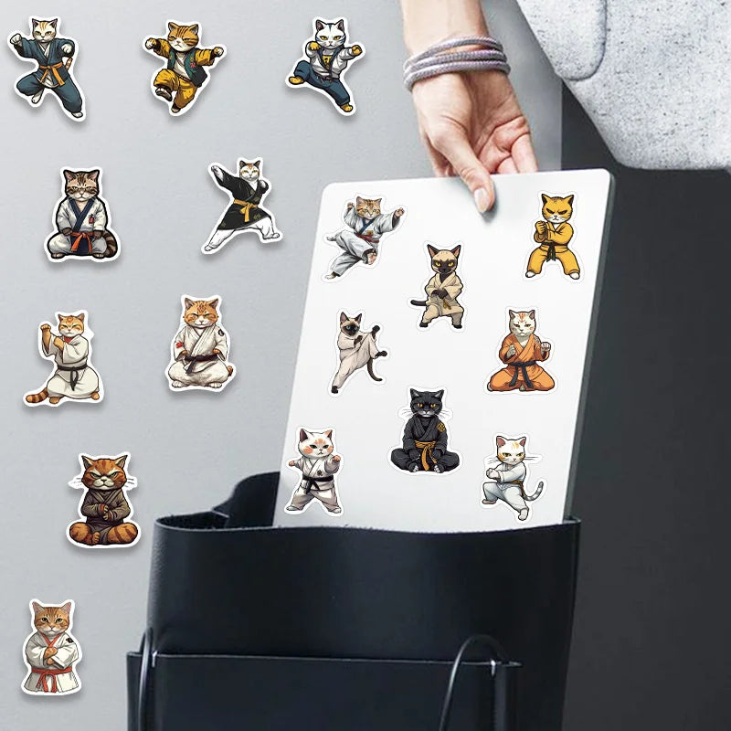 Cartoon Kung Fu Cat Stickers 50PCS for Cars, Laptops, and Kids' Decor