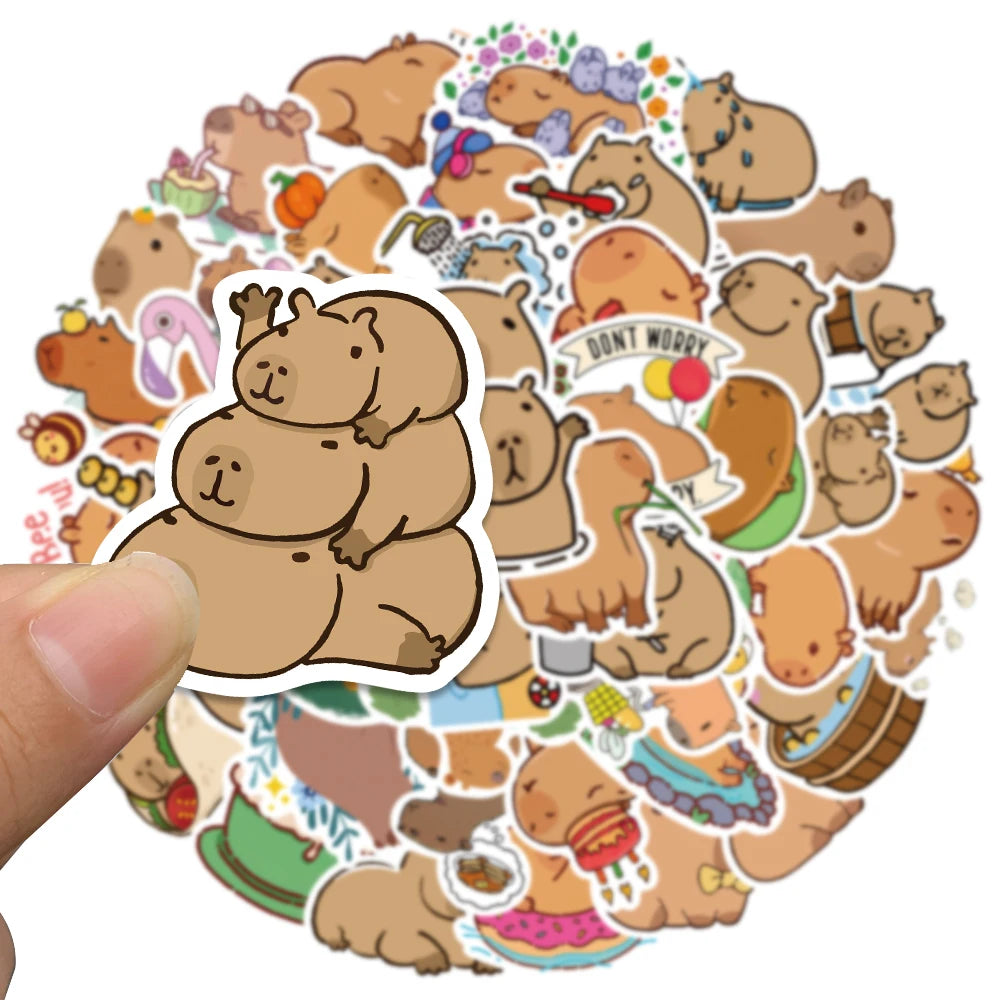 Plump Capybara Cartoon Stickers 50/100PCS for Scrapbooks, Laptops, and Kids' Toys