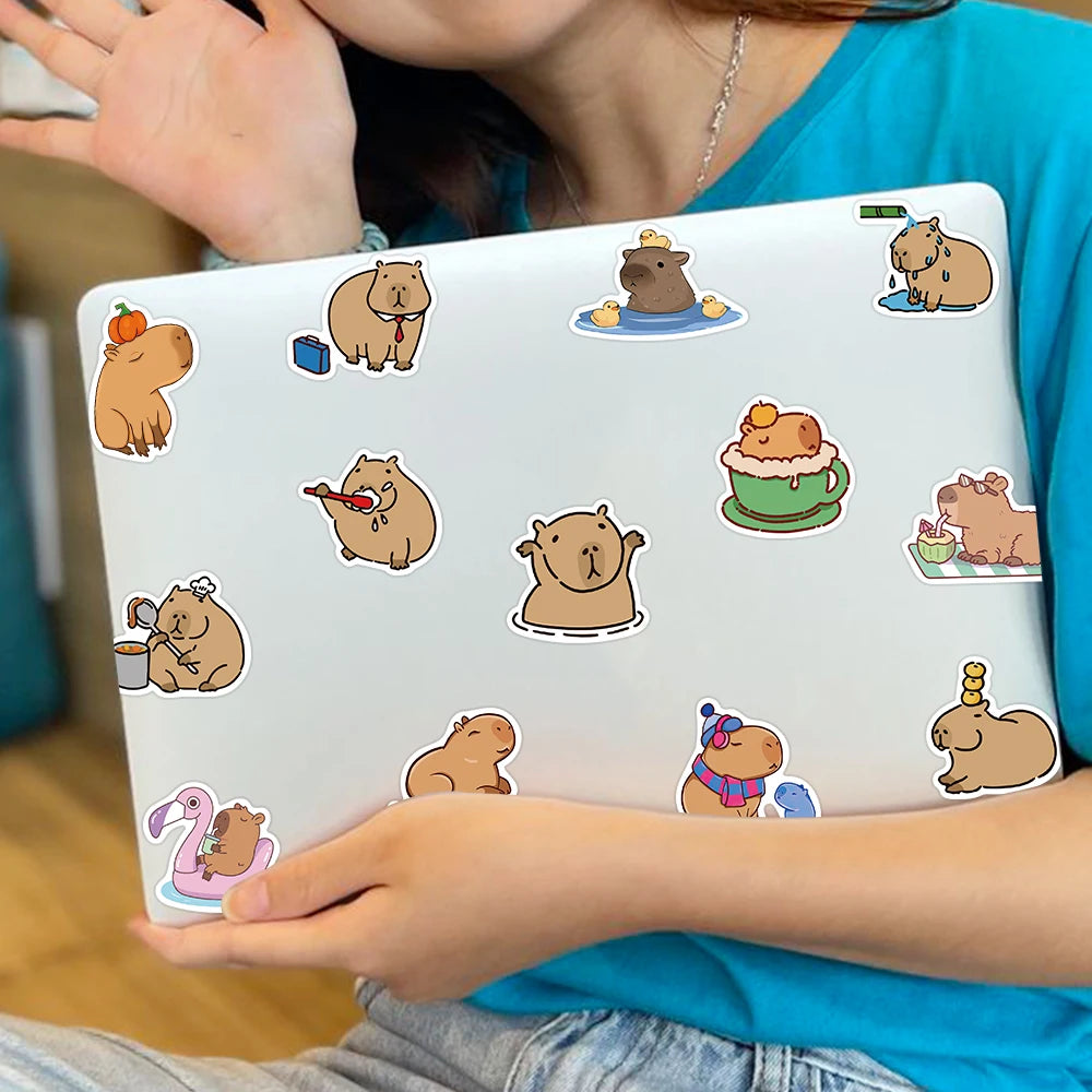 Plump Capybara Cartoon Stickers 50/100PCS for Scrapbooks, Laptops, and Kids' Toys