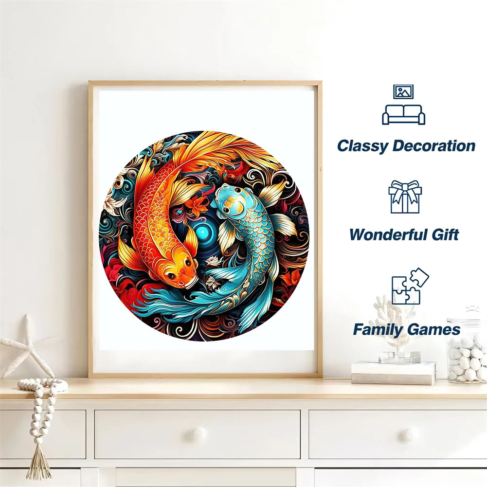 Koi Carp Wooden Puzzle: DIY Animal Jigsaw for Kids and Adults, Educational Family Game