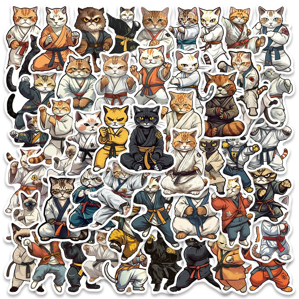 Cartoon Kung Fu Cat Stickers 50PCS for Cars, Laptops, and Kids' Decor
