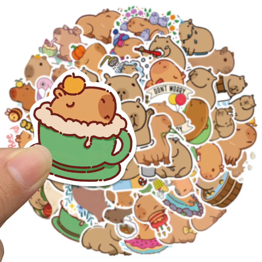 Plump Capybara Cartoon Stickers 50/100PCS for Scrapbooks, Laptops, and Kids' Toys
