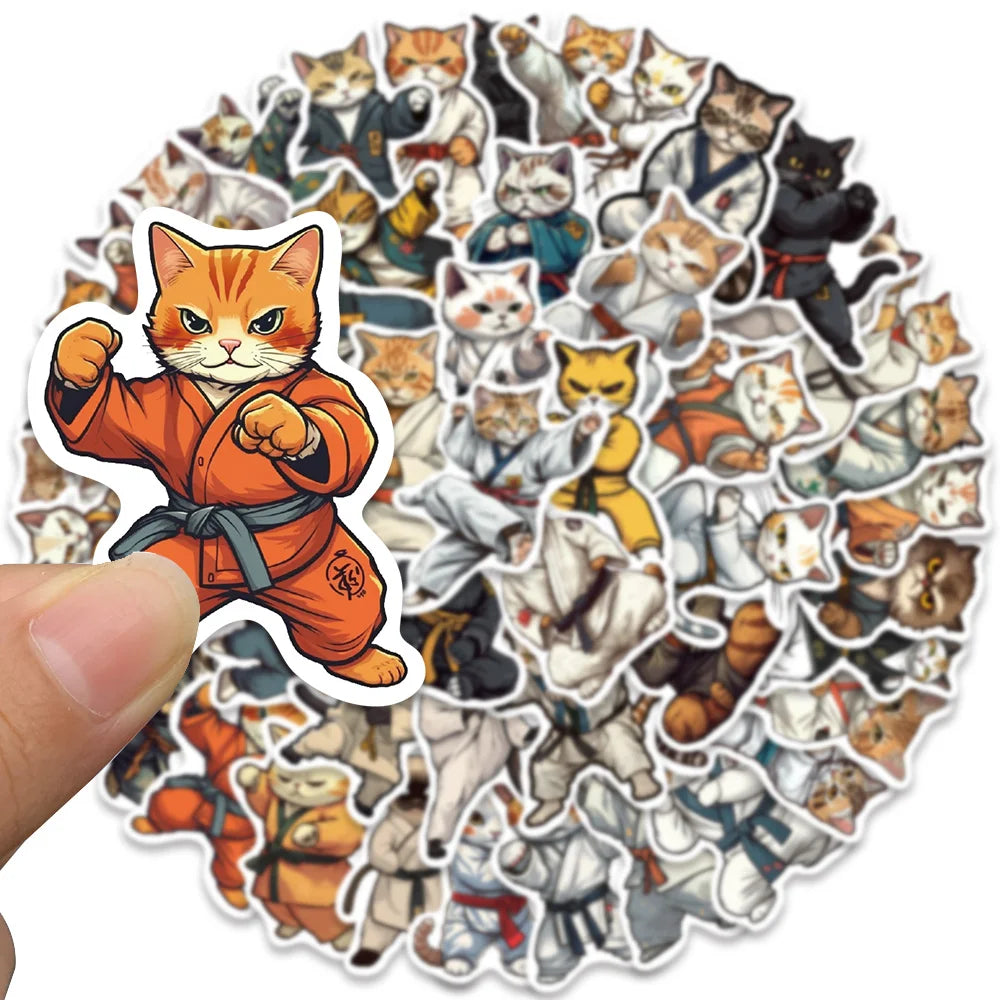 Cartoon Kung Fu Cat Stickers 50PCS for Cars, Laptops, and Kids' Decor