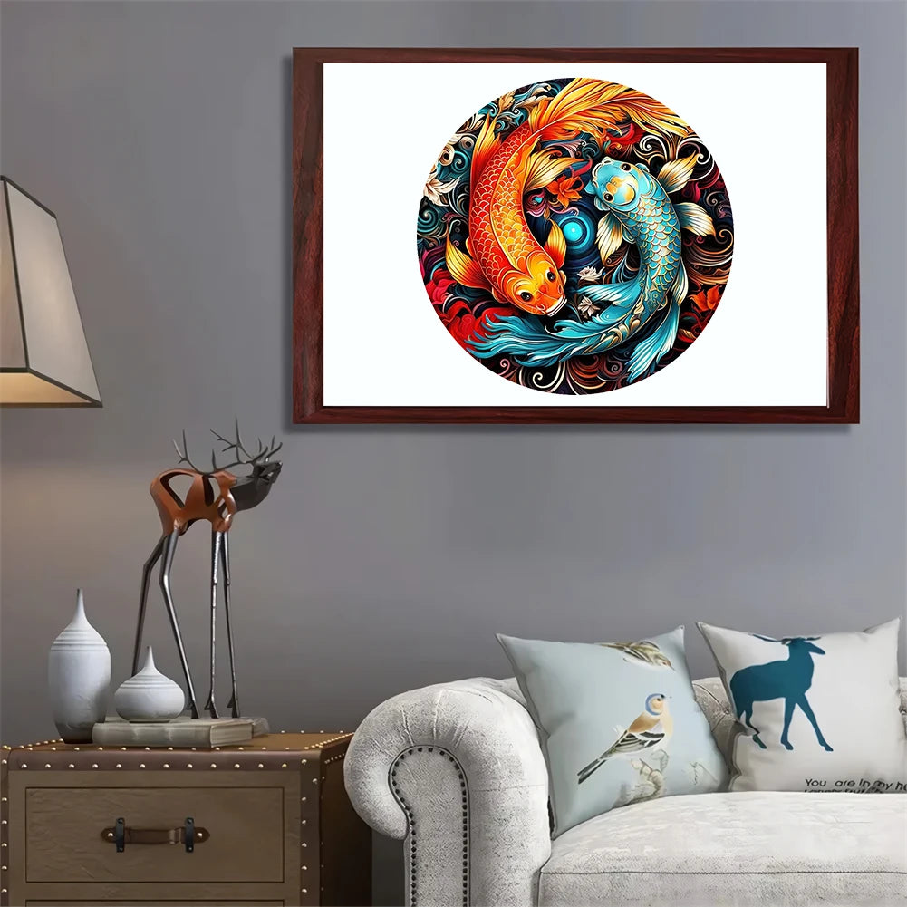 Koi Carp Wooden Puzzle: DIY Animal Jigsaw for Kids and Adults, Educational Family Game