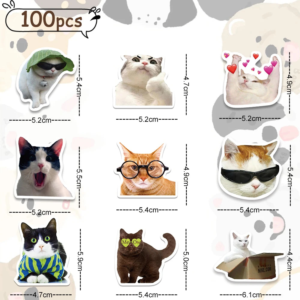 Funny Cute Cat Meme Stickers 50/100PCS for Scrapbooking, Notebooks, and Laptops