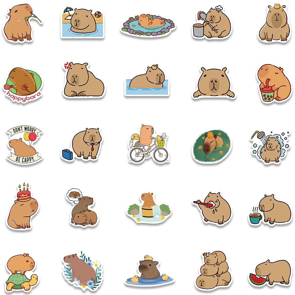 Plump Capybara Cartoon Stickers 50/100PCS for Scrapbooks, Laptops, and Kids' Toys