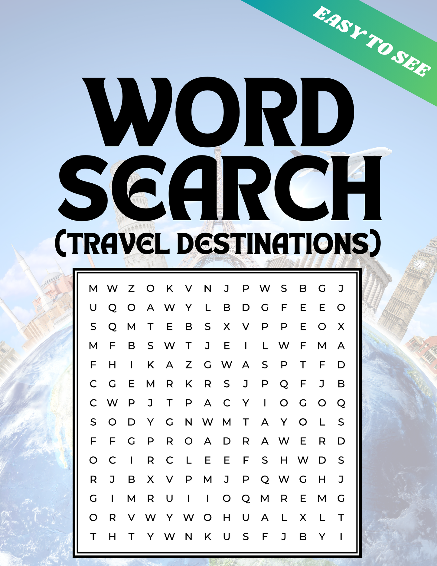 Free Printable Travel Destinations Word Search Puzzle