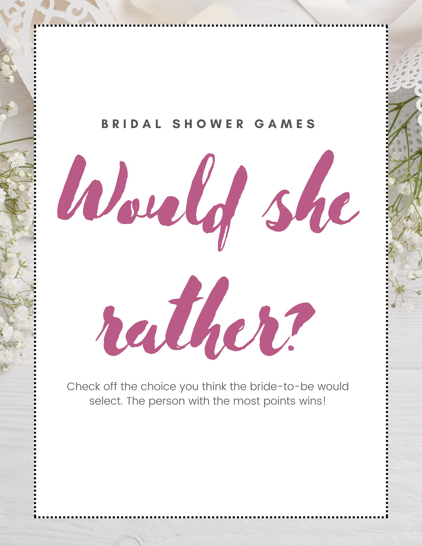 Would You Rather Bridal Shower Game – Printable Download