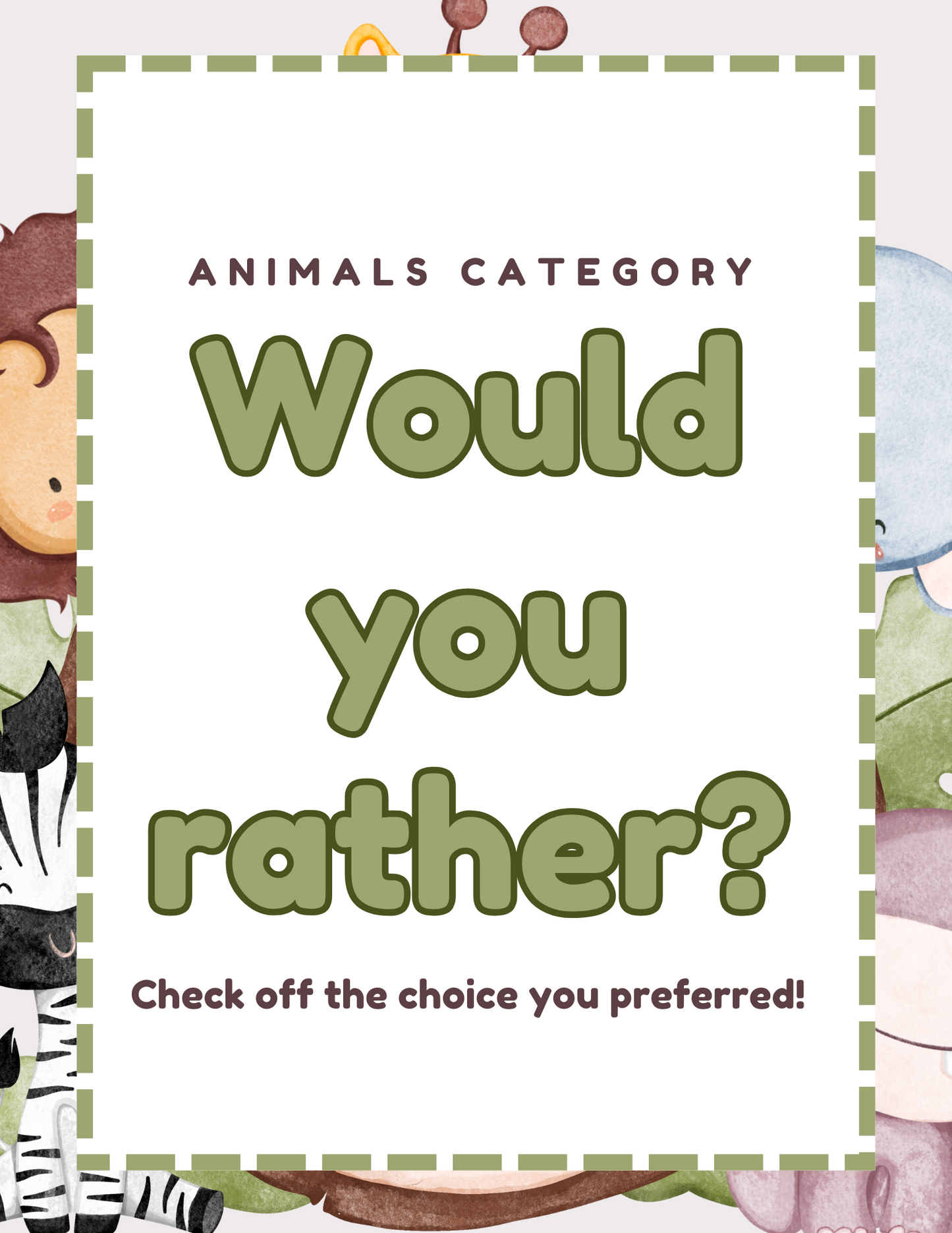 Would You Rather Animal Edition – Fun Printable Game