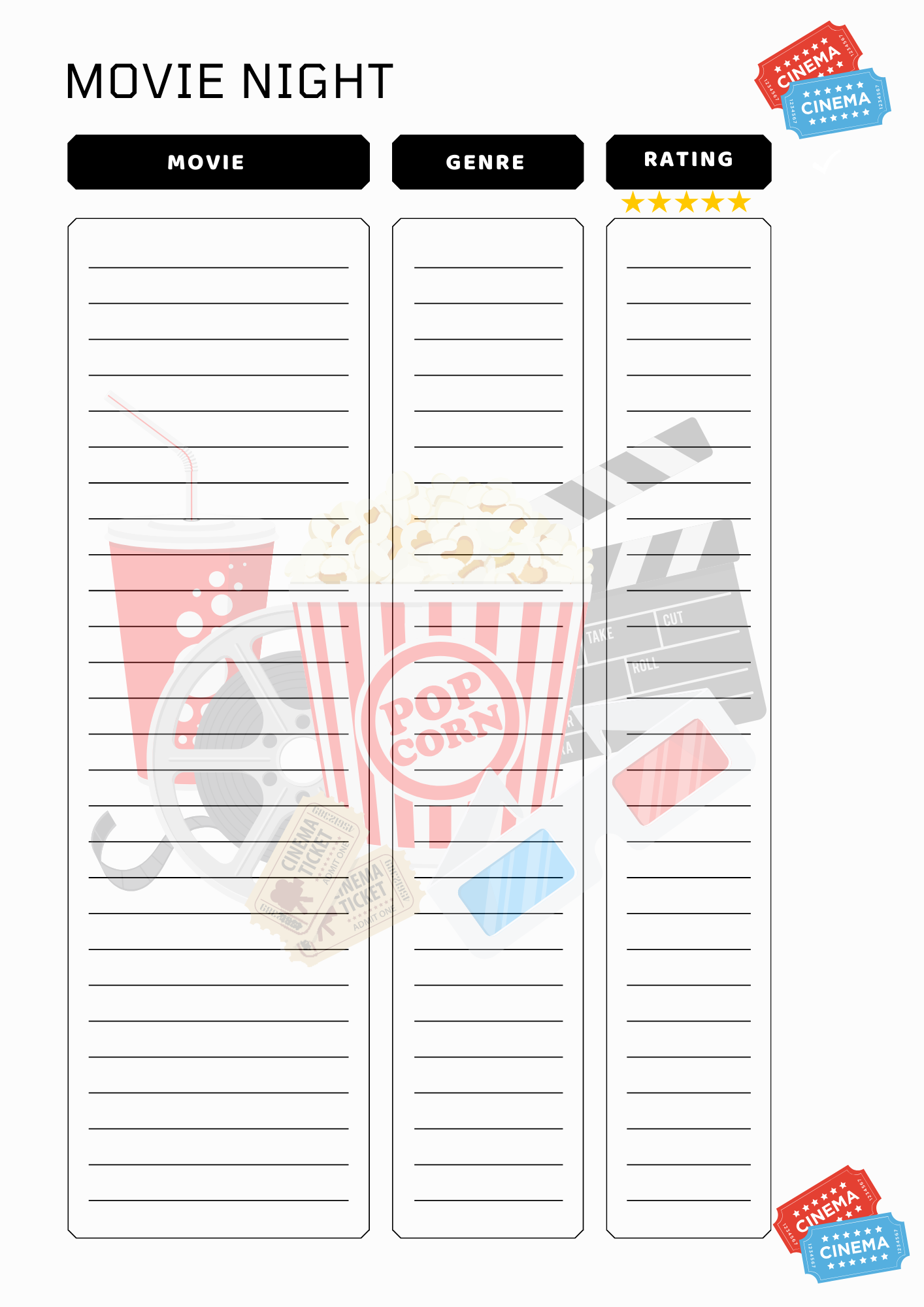 Film Fanatic's Checklist & Rating Guide: Your Ultimate Movie Night Companion