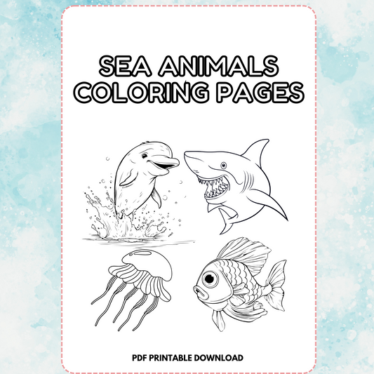 Sea Animals Coloring Book for Kids: 50-Page Printable PDF