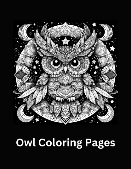 A Serene Owl Coloring E-Book for Adults (50 Pages)