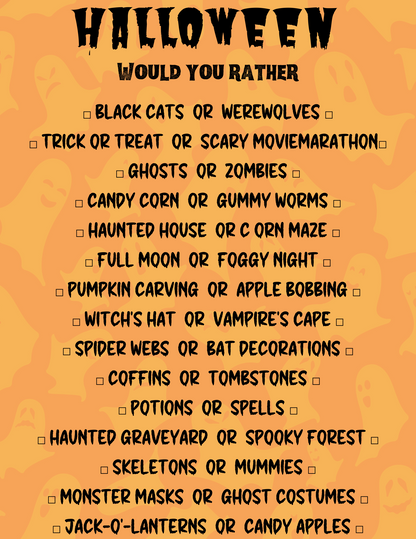 Free Halloween Would You Rather Printable - Fun & Spooky Party Game for Kids & Adults