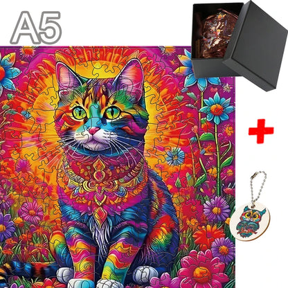 DIY Cat Crafts Wooden Animal Puzzle: Interactive Family Game for Kids and Adults