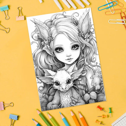 Goth Girls and Dragons Coloring Book with 20 Pages for Creative Inspiration and Stress Relief