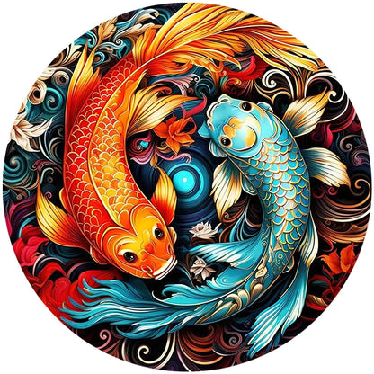 Koi Carp Wooden Puzzle: DIY Animal Jigsaw for Kids and Adults, Educational Family Game