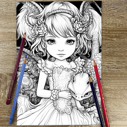 Goth Girls and Dragons Coloring Book with 20 Pages for Creative Inspiration and Stress Relief