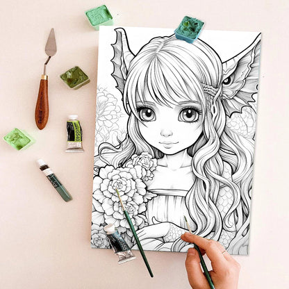 Goth Girls and Dragons Coloring Book with 20 Pages for Creative Inspiration and Stress Relief