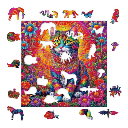 DIY Cat Crafts Wooden Animal Puzzle: Interactive Family Game for Kids and Adults