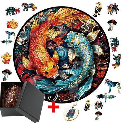 Koi Carp Wooden Puzzle: DIY Animal Jigsaw for Kids and Adults, Educational Family Game