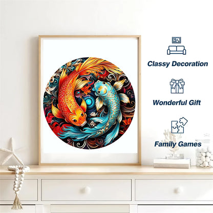 Koi Carp Wooden Puzzle: DIY Animal Jigsaw for Kids and Adults, Educational Family Game