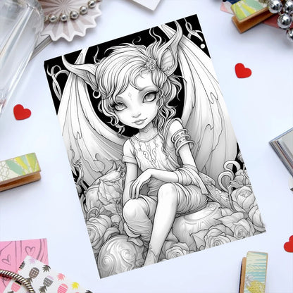 Goth Girls and Dragons Coloring Book with 20 Pages for Creative Inspiration and Stress Relief