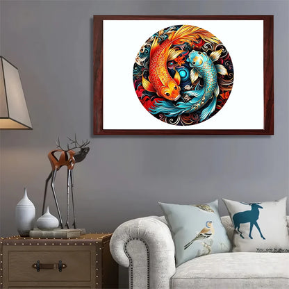Koi Carp Wooden Puzzle: DIY Animal Jigsaw for Kids and Adults, Educational Family Game