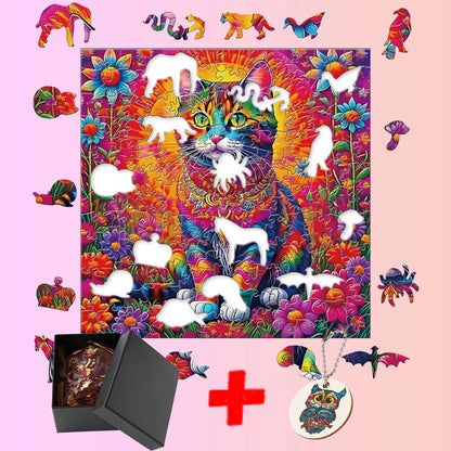DIY Cat Crafts Wooden Animal Puzzle: Interactive Family Game for Kids and Adults