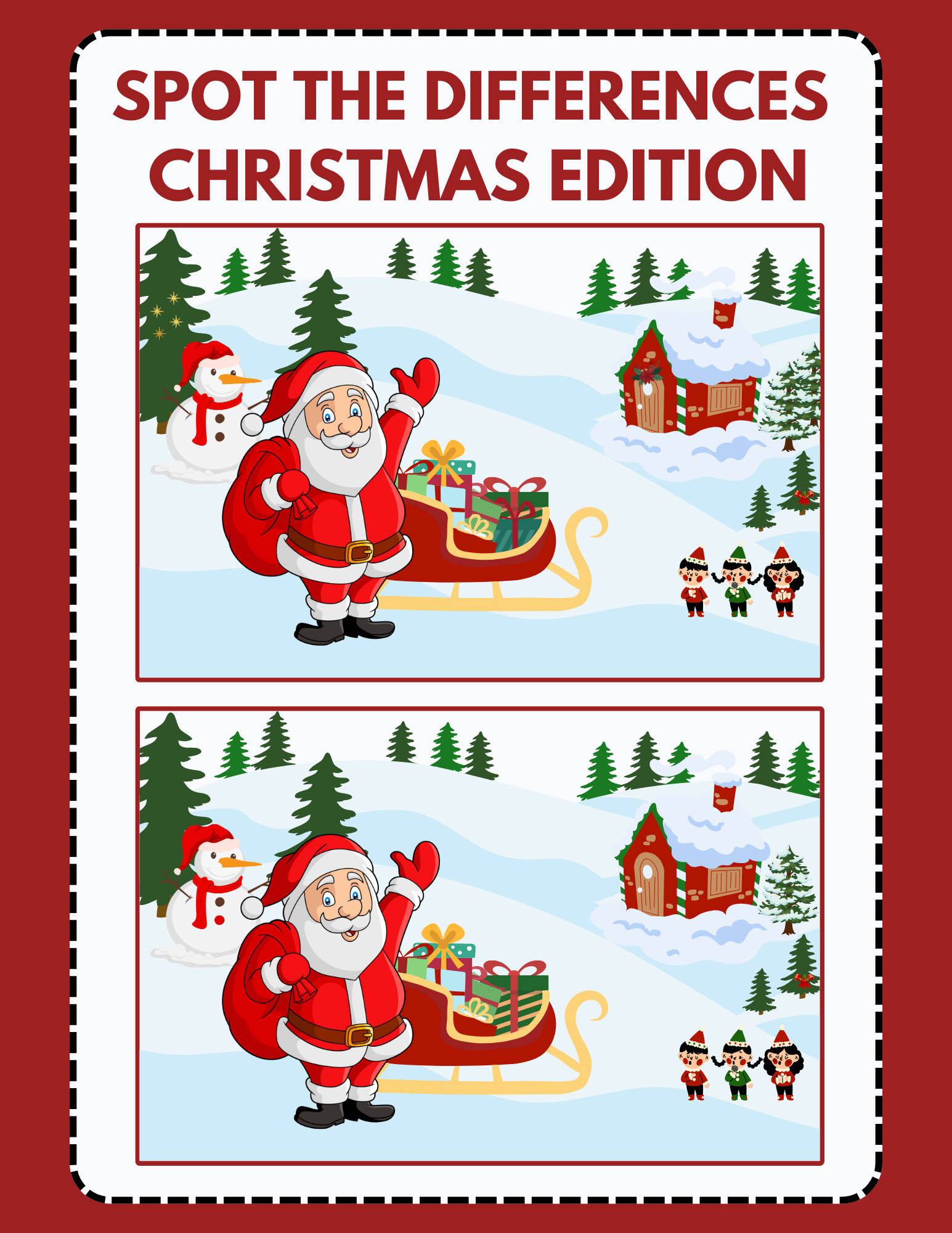 ChristmasThemed Spot the Difference Free Printable Puzzles Quizook