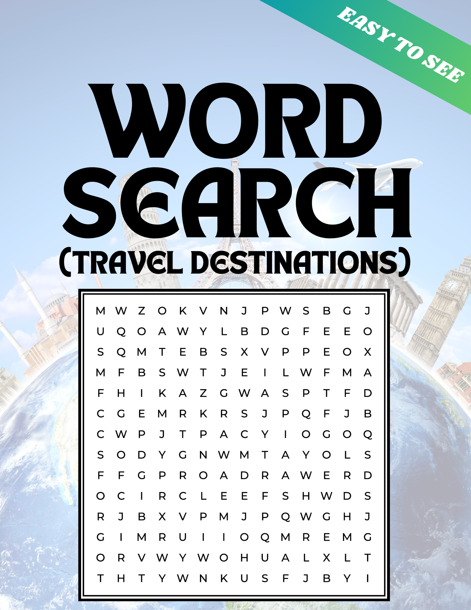 Free Printable Travel Destinations Word Search Puzzle – Quizook